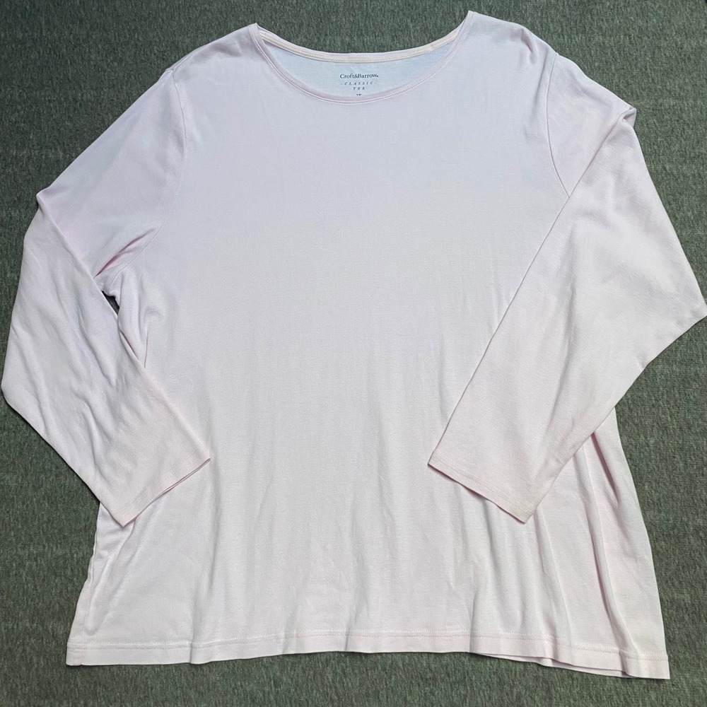 Croft & Barrow Classic Tee Womens 2X Light Pink Long Sleeve Cotton Crew Neck Top